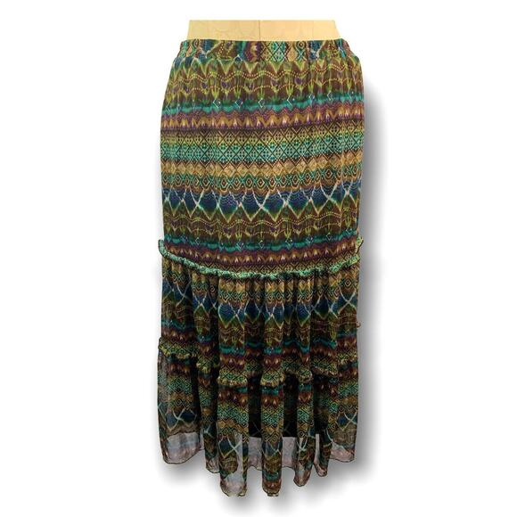 Medium Dress Barn Peasant Skirt Women's Brown Pattern Pull On Elastic Waist - Picture 1 of 9